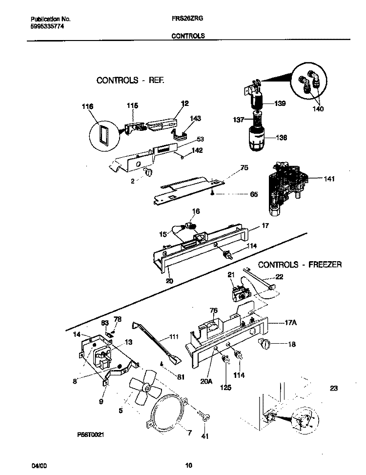 CONTROLS Diagram and Parts List for FRS26ZRGBA  Frigidaire Refrigerator