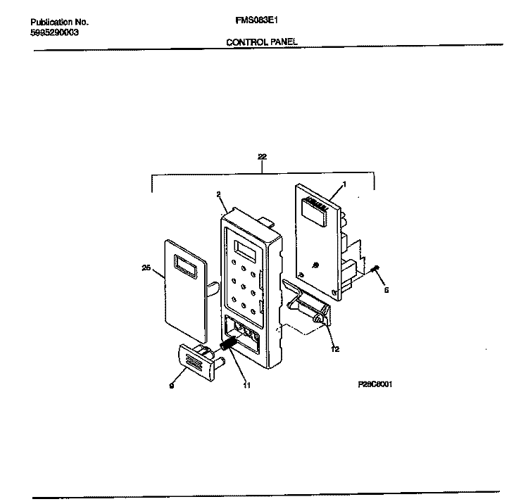 CONTROL PANEL Diagram and Parts List for FMS083E1S0  Frigidaire Microwave