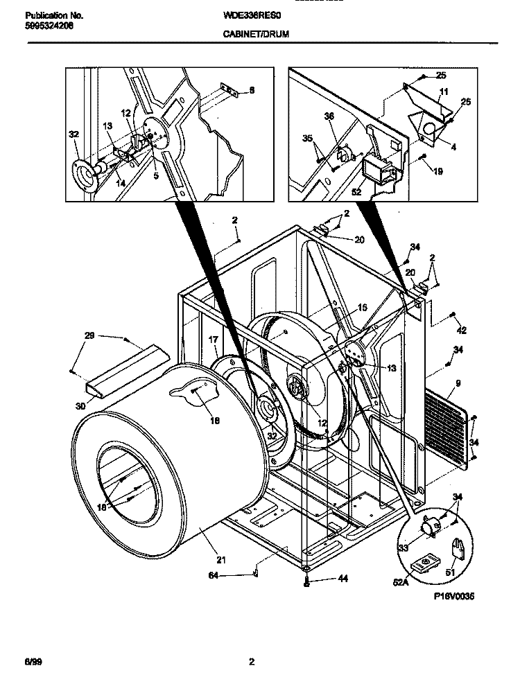 P16V0035 DRY CAB, HEATER Diagram and Parts List for WDE336RES0  Frigidaire Dryer