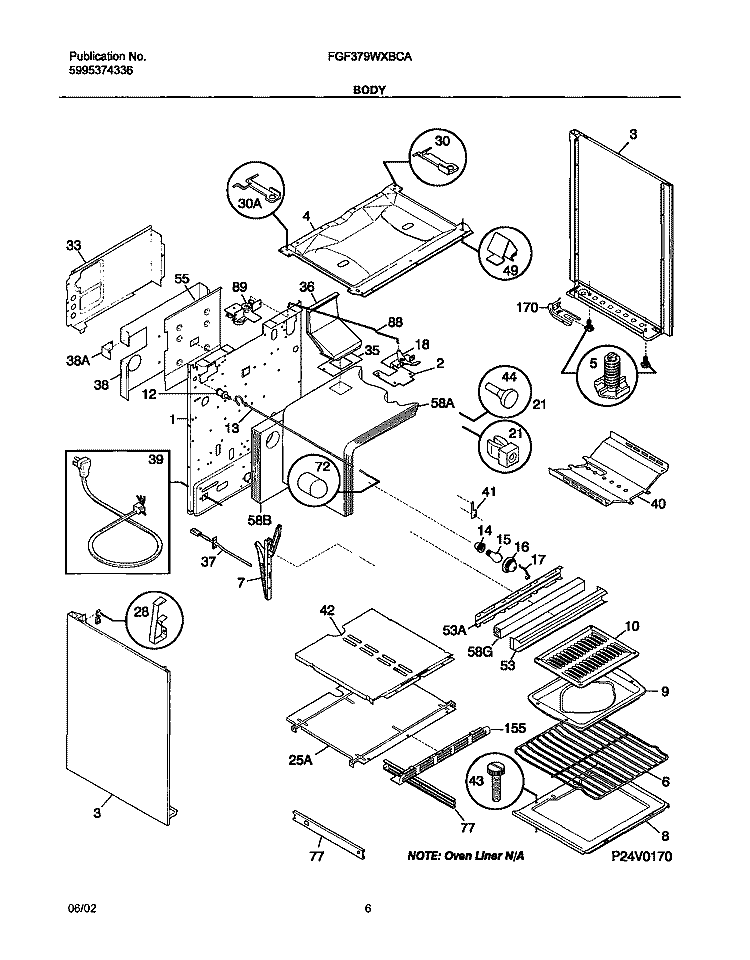 BODY Diagram and Parts List for FGF379WXBCA  Frigidaire Range