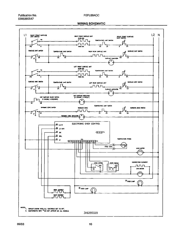 WIRING SCHEMATIC Diagram and Parts List for FEFL88ACC  Frigidaire Range