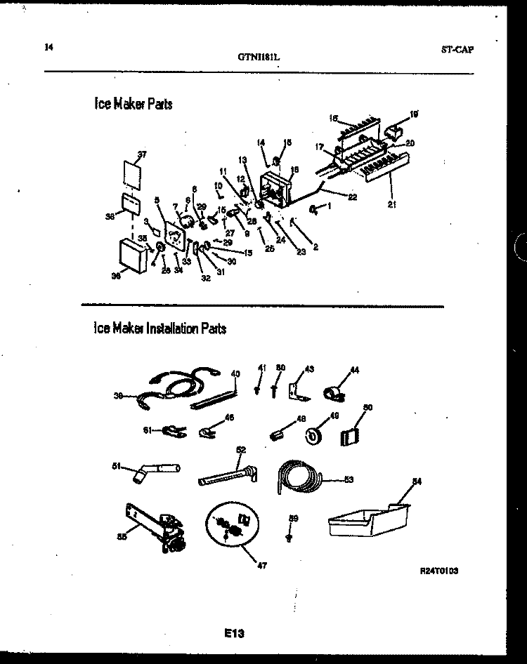 ICE MAKER AND INSTALLATION PARTS Diagram and Parts List for GTL181BL0  Frigidaire Refrigerator