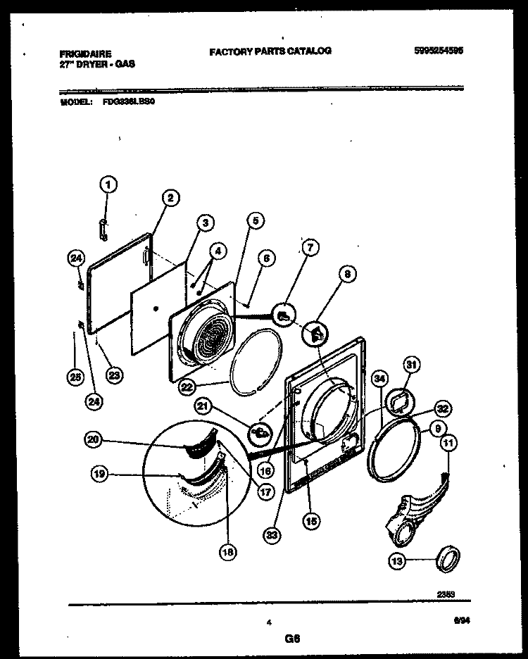 DOOR PARTS Diagram and Parts List for FDG336LBS0  Frigidaire Dryer