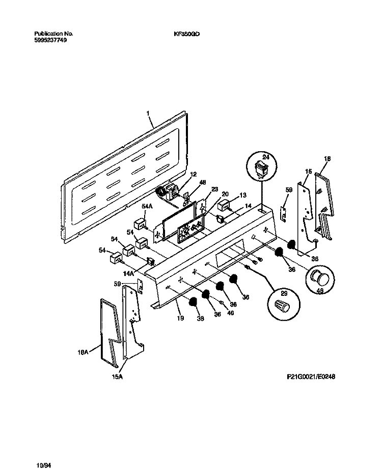 BACKGUARD Diagram and Parts List for KF350GDH8  Frigidaire Range