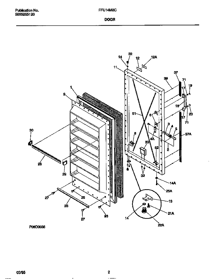 DOOR Diagram and Parts List for FFU14M8CW0  Frigidaire Freezer