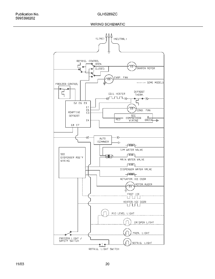 WIRING SCHEMATIC Diagram and Parts List for GLHS269ZCW2  Frigidaire Refrigerator