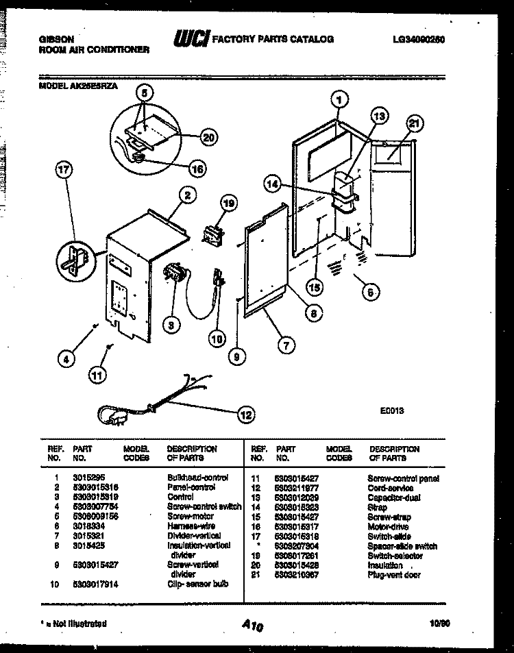 ELECTRICAL PARTS Diagram and Parts List for AK25E5RZA  Gibson Air Conditioner