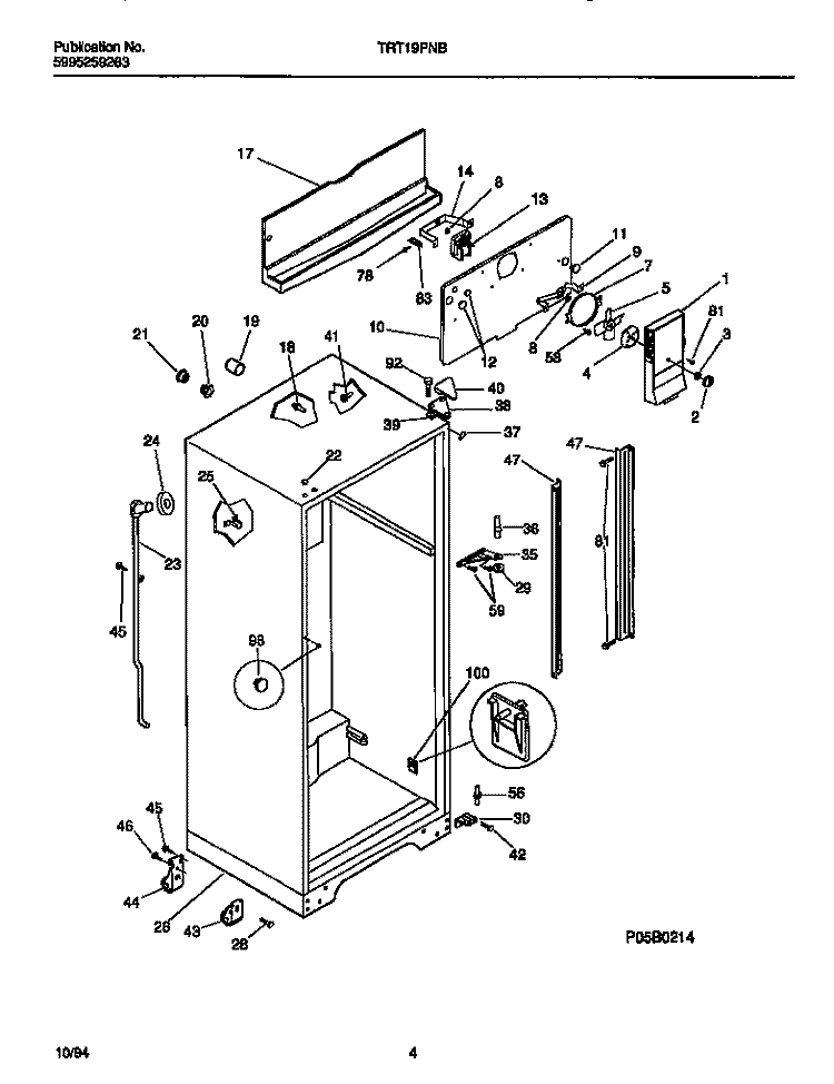 CABINET W / FAN ASSEMBLY Diagram and Parts List for TRT19PNBD1  Tappan Refrigerator