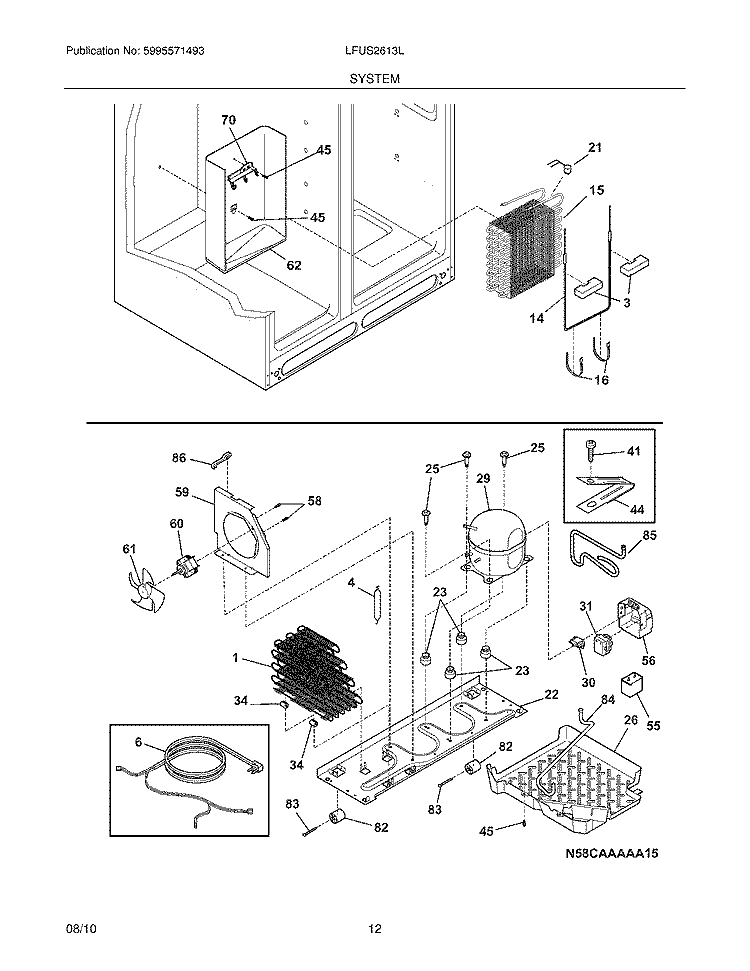 SYSTEM Diagram and Parts List for LFUS2613LE1  Frigidaire Refrigerator