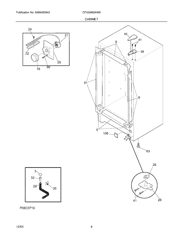 CABINET Diagram and Parts List for CFU09M2AW8  Uni Freezer
