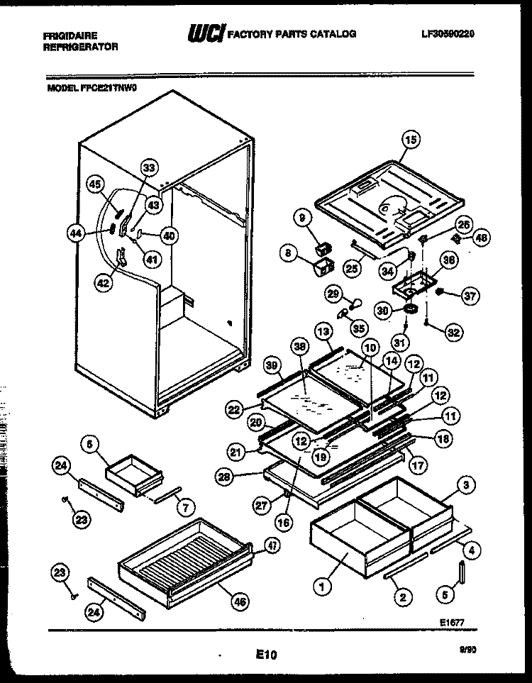 SHELVES AND SUPPORTS Diagram and Parts List for FPCE21TNH0  Frigidaire Refrigerator