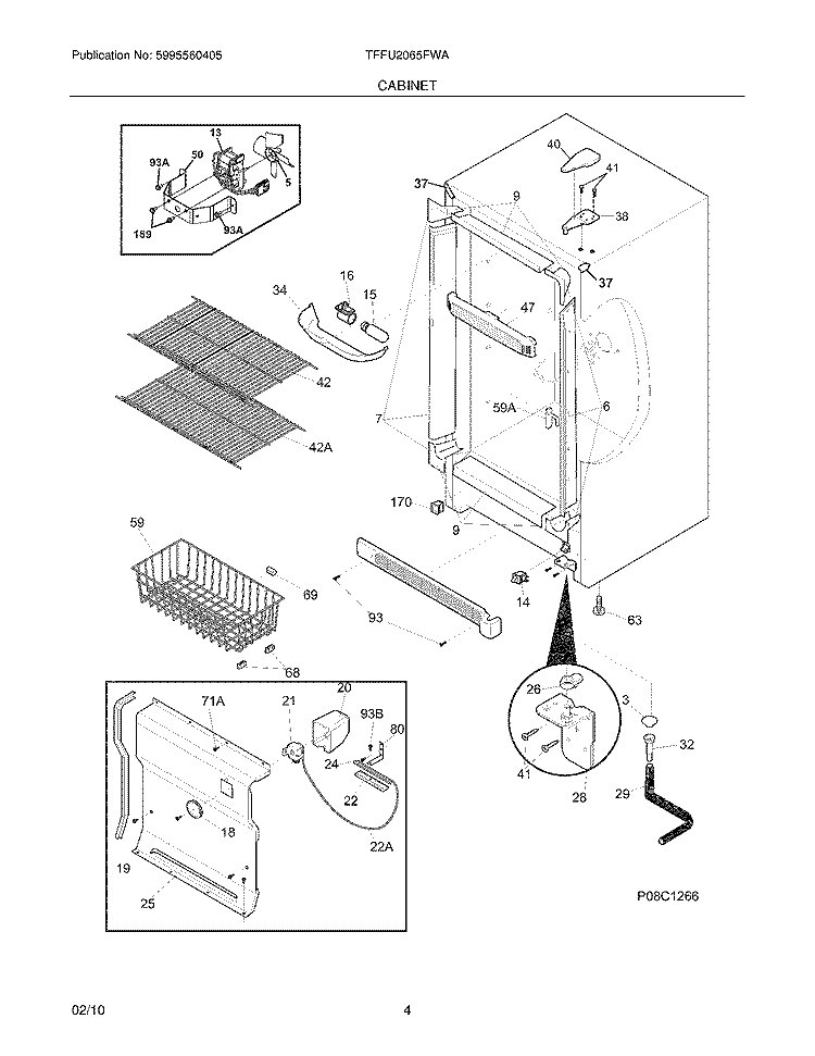 CABINET Diagram and Parts List for TFFU2065FWA  Frigidaire Freezer