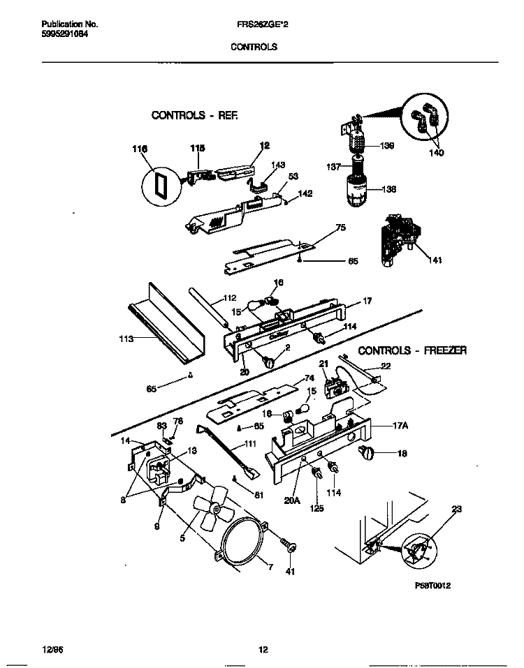 CONTROLS Diagram and Parts List for FRS26ZGEB2  Frigidaire Refrigerator
