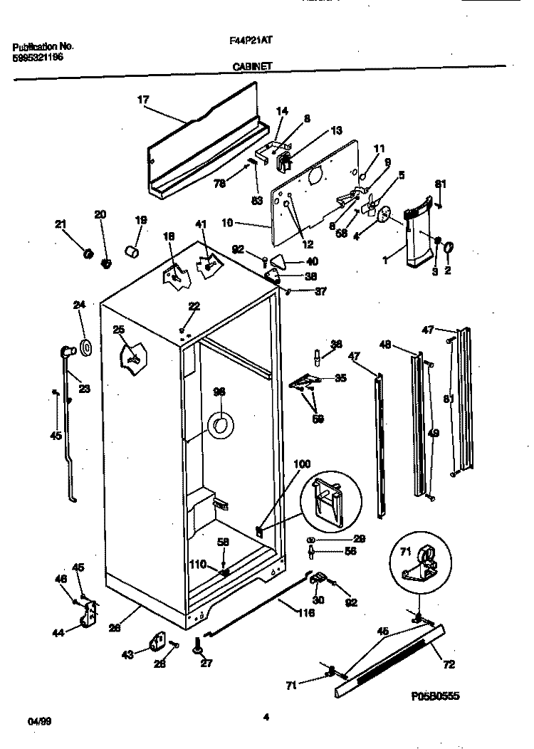 CABINET Diagram and Parts List for F44P21ATD1  Frigidaire Refrigerator
