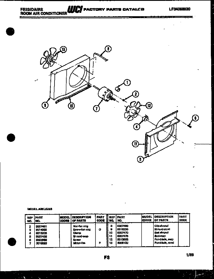 AIR HANDLING PARTS Diagram and Parts List for A05LE2E3  Frigidaire Air Conditioner