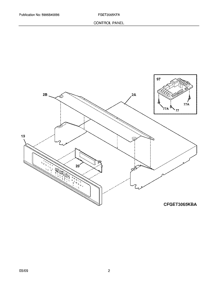 CONTROL PANEL Diagram and Parts List for FGET3065KBA  Frigidaire Wall Oven
