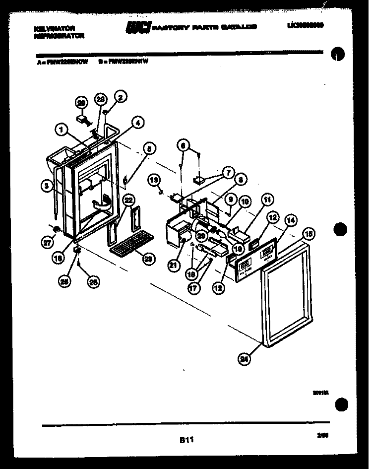 ICE DOOR, DISPENSER, AND WATER TANK Diagram and Parts List for FMW220EN1D  Kelvinator Refrigerator