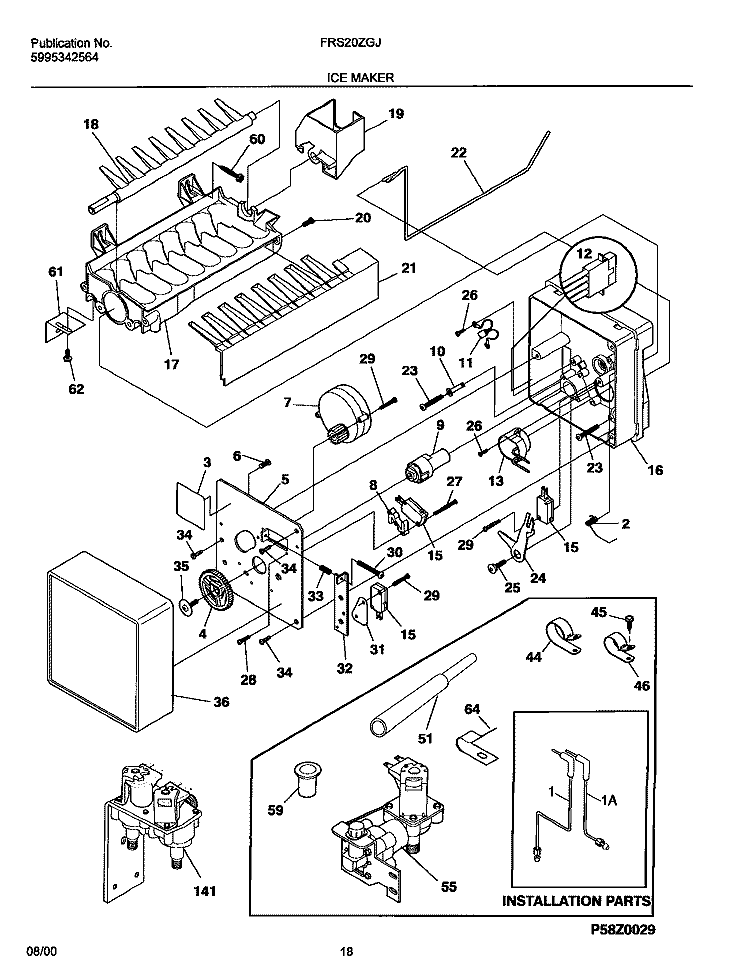 ICE MAKER Diagram and Parts List for FRS20ZGJD1  Frigidaire Refrigerator