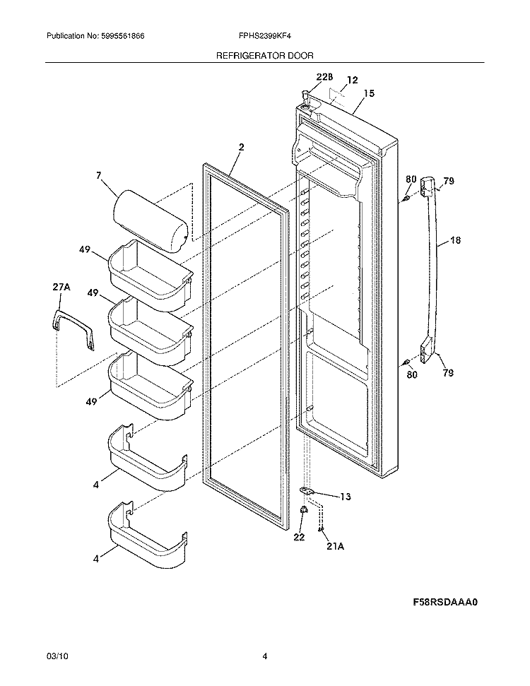 REFRIGERATOR DOOR Diagram and Parts List for FPHS2399KF4  Frigidaire Refrigerator