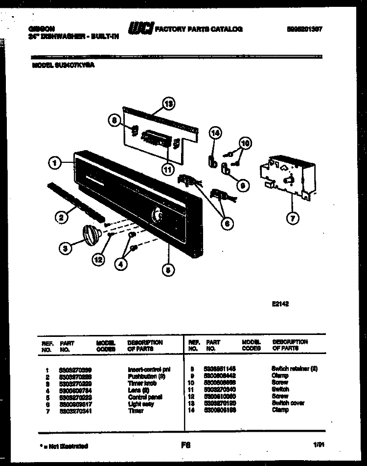 CONTROL PARTS Diagram and Parts List for SU24C7KYGA  Gibson Dishwasher