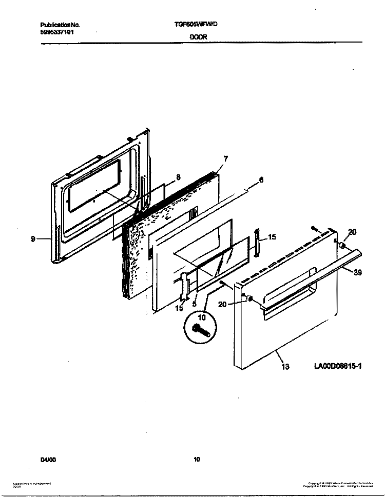 DOOR Diagram and Parts List for TGF605WFW7  Tappan Range