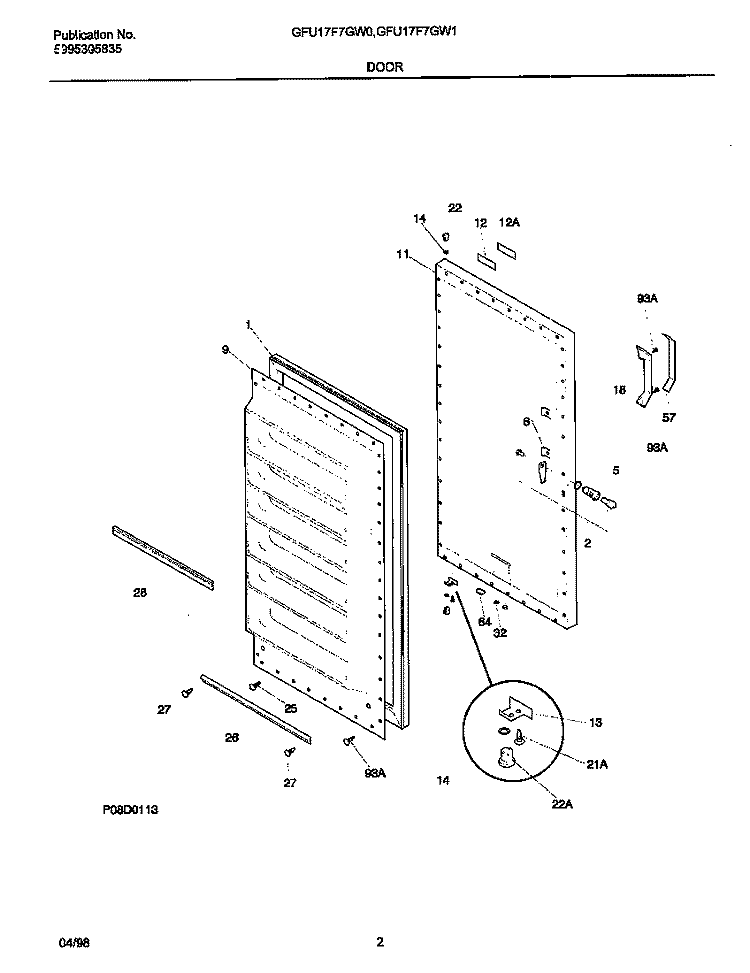 DOOR Diagram and Parts List for GFU17F7GW0  Gibson Freezer