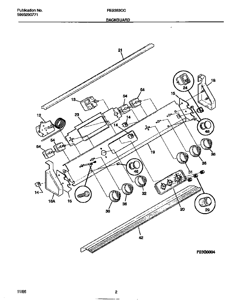 BACKGUARD Diagram and Parts List for FES353CCDG  Frigidaire Range