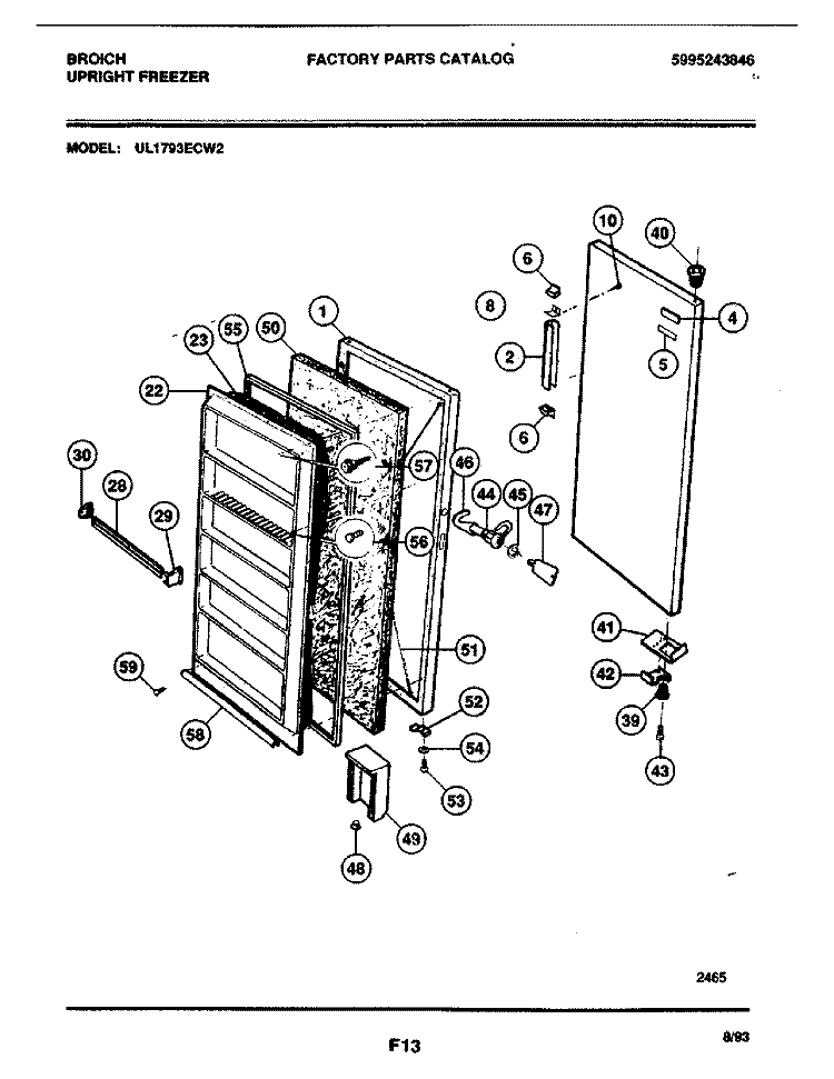 DOOR Diagram and Parts List for UL1793ECW2  Electrolux Freezer