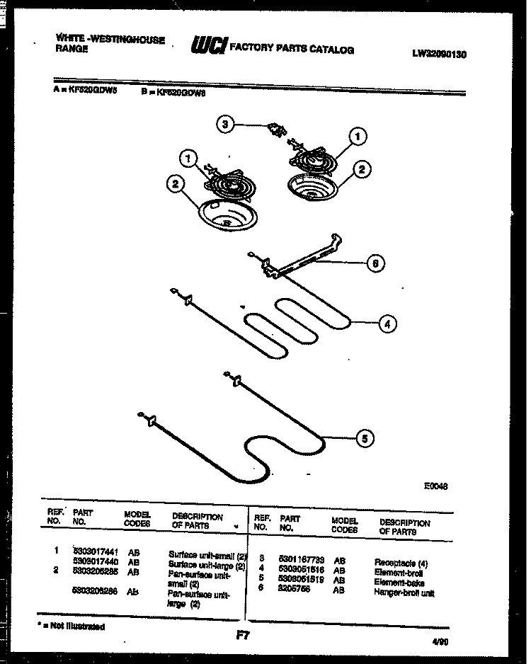 BROILER PARTS Diagram and Parts List for KF520GDH6  Frigidaire Range