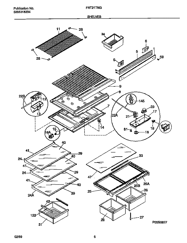 SHELVES Diagram and Parts List for FRT21TNGW3  Frigidaire Refrigerator