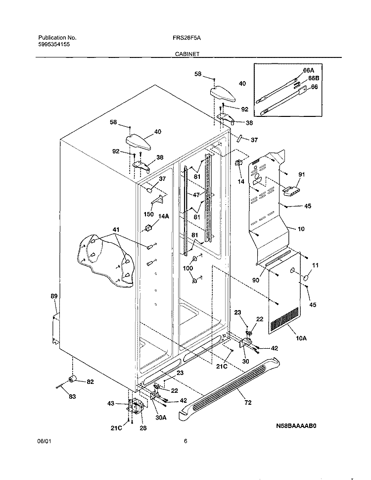 CABINET Diagram and Parts List for FRS26F5AQ0  Frigidaire Refrigerator