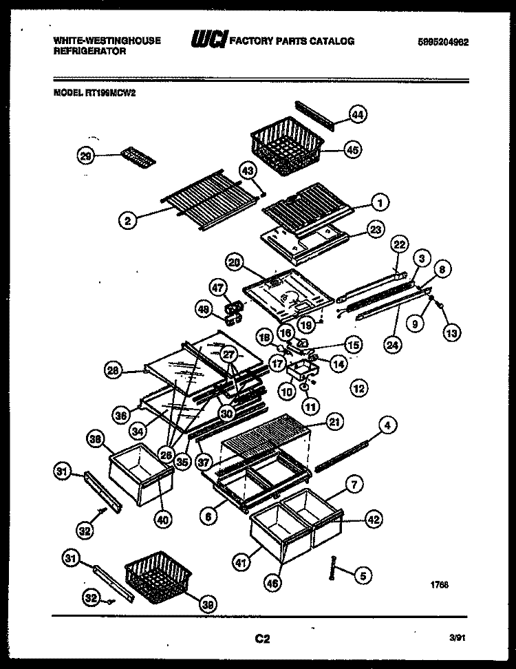 SHELVES AND SUPPORTS Diagram and Parts List for RT199MCD2  Frigidaire Refrigerator