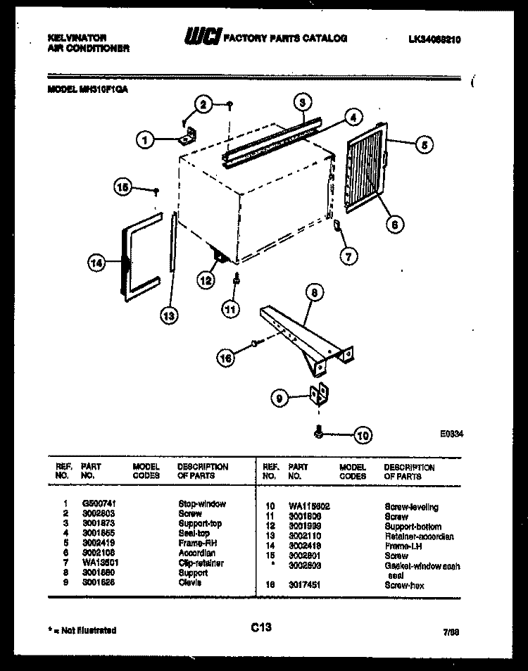 CABINET AND INSTALLATION PARTS Diagram and Parts List for MH310F1QA  Kelvinator Air Conditioner
