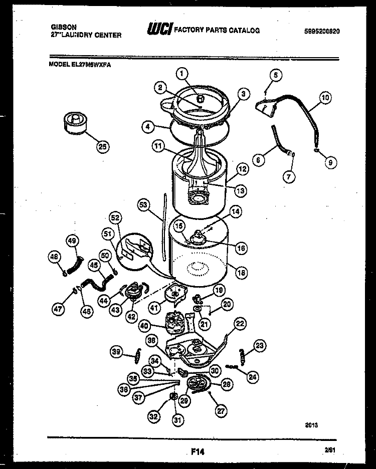 TUB DETAIL Diagram and Parts List for EL27M6WXFA  Gibson Washer Dryer Combo