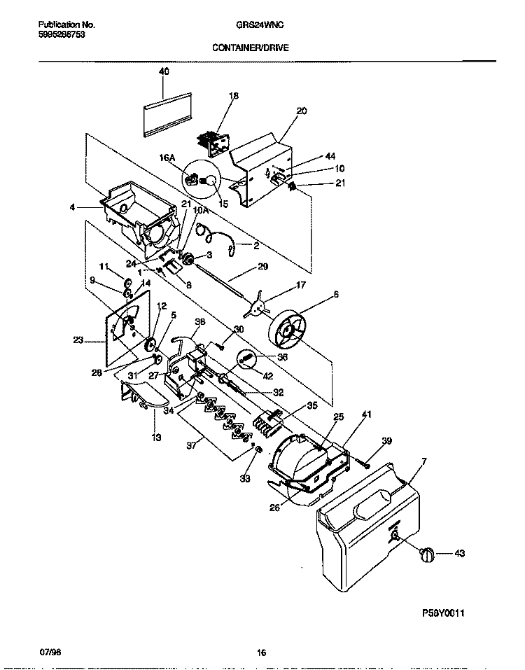 CONTAINER / DRIVE Diagram and Parts List for GRS24WNCD3  Gibson Refrigerator