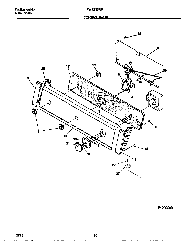CONTROL PANEL Diagram and Parts List for FWS235RBS1  Frigidaire Washer