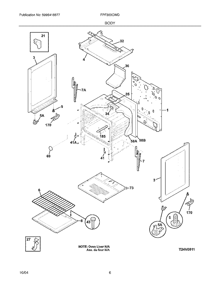 BODY Diagram and Parts List for FPF303CWD  Frigidaire Range