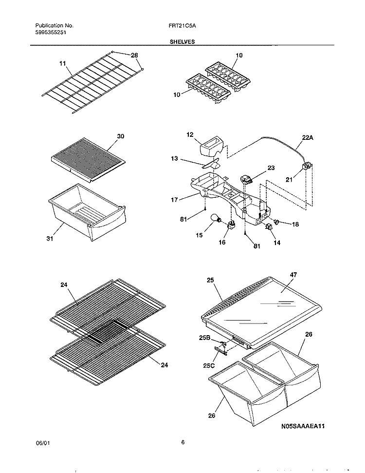 SAHELVES Diagram and Parts List for FRT21C5AQ2  Frigidaire Refrigerator