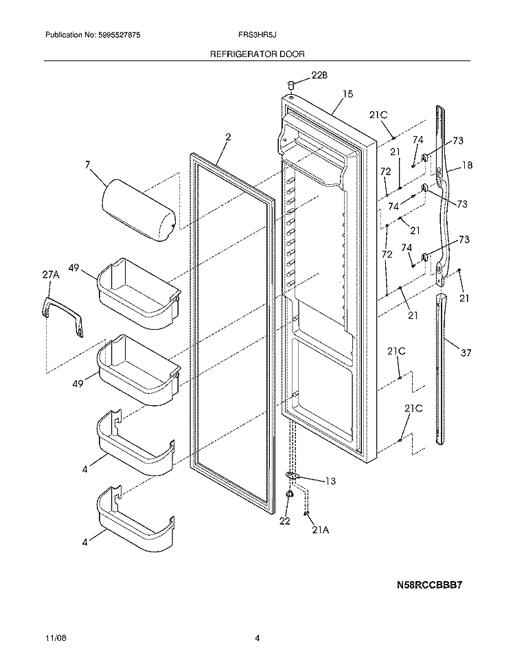 REFRIGERATOR DOOR Diagram and Parts List for FRS3HR5JMB3  Frigidaire Refrigerator