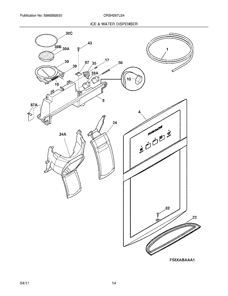 ICE & WATER DISPENSER Diagram and Parts List for CRSH267LS4  Frigidaire Refrigerator