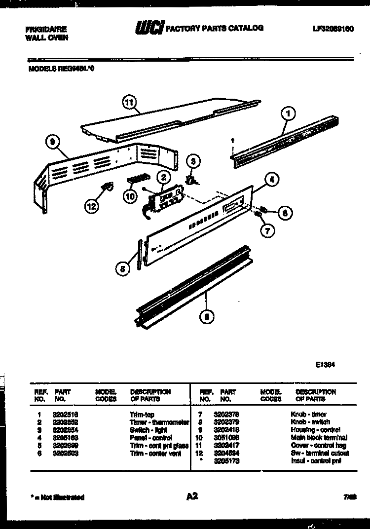 CONTROL PANEL Diagram and Parts List for REG94BLB0  Frigidaire Wall Oven