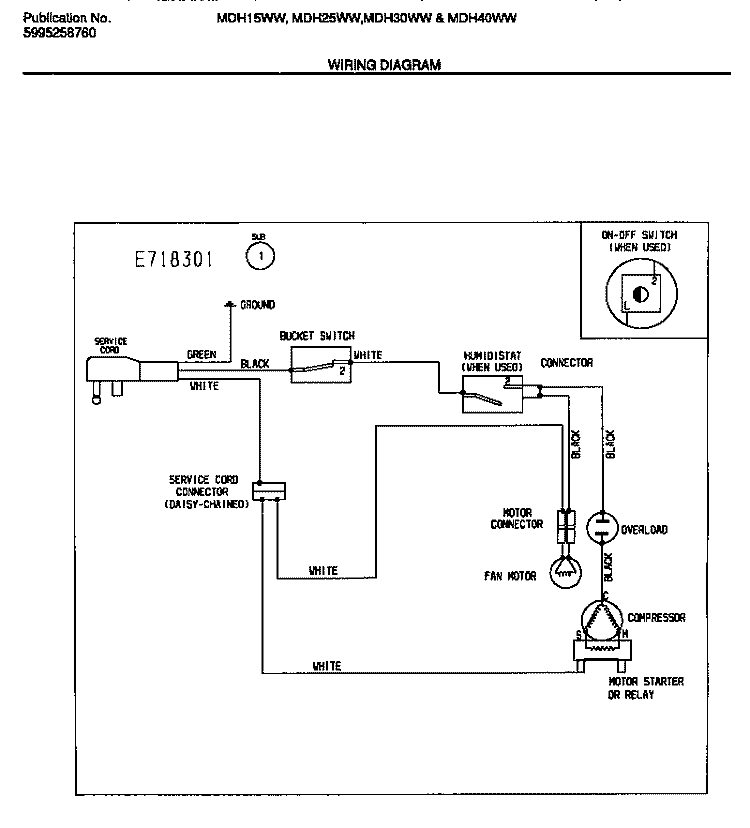 WIRING DIAGRAM Diagram and Parts List for MDH15WW1  Frigidaire Dehumidifier