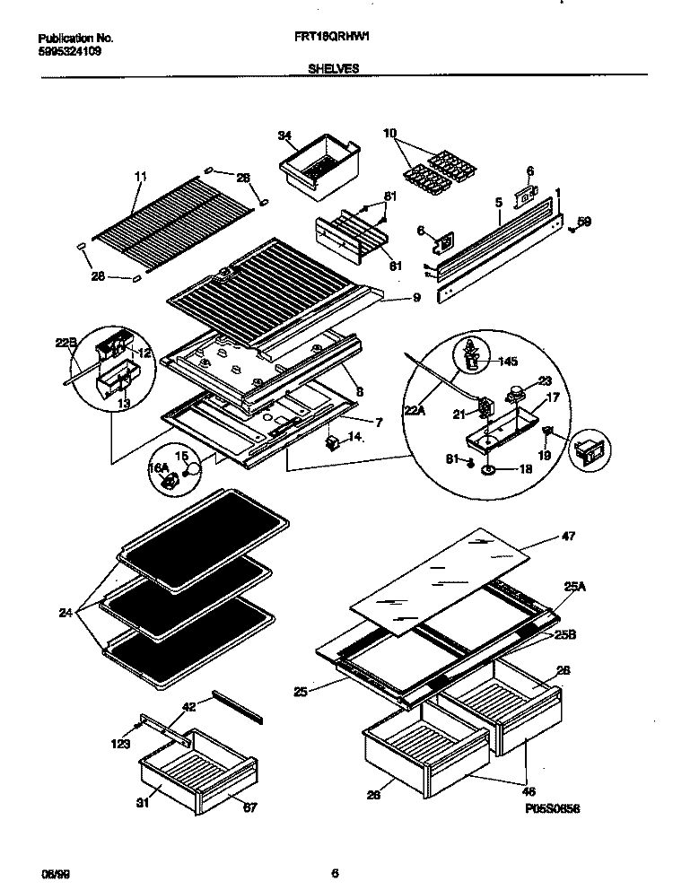 SHELVES Diagram and Parts List for FRT18QRHW1  Frigidaire Refrigerator