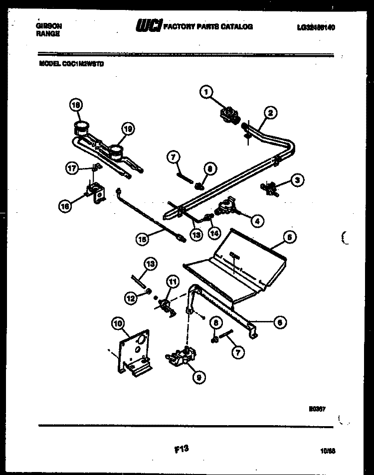 BURNER PARTS Diagram and Parts List for CGC1M2WSTD  Gibson Range