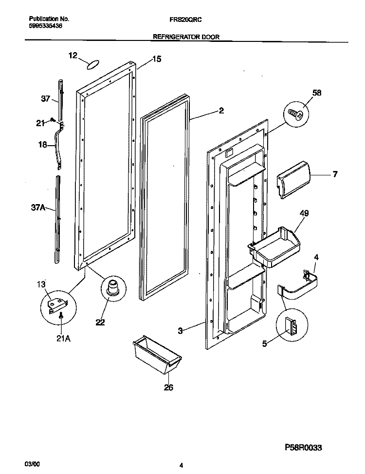 REFRIGERATOR DOOR Diagram and Parts List for FRS20QRCD7  Frigidaire Refrigerator