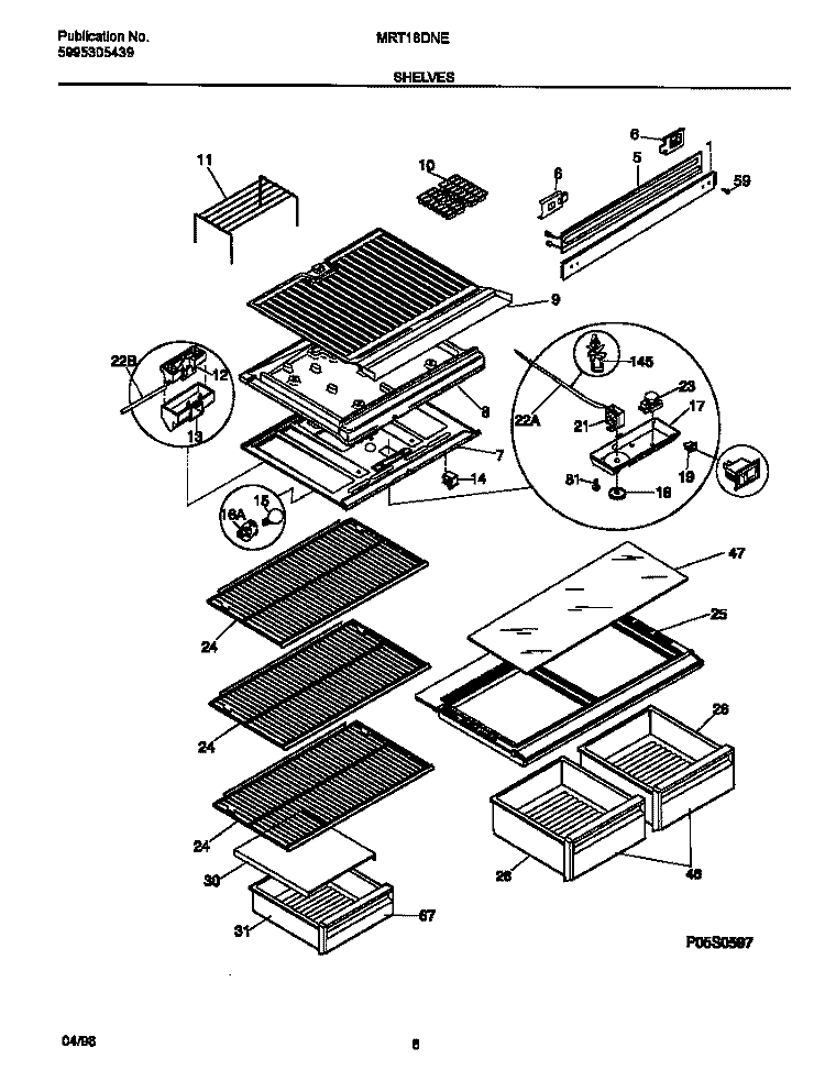SHELVES Diagram and Parts List for MRT18DNEW4  Frigidaire Refrigerator