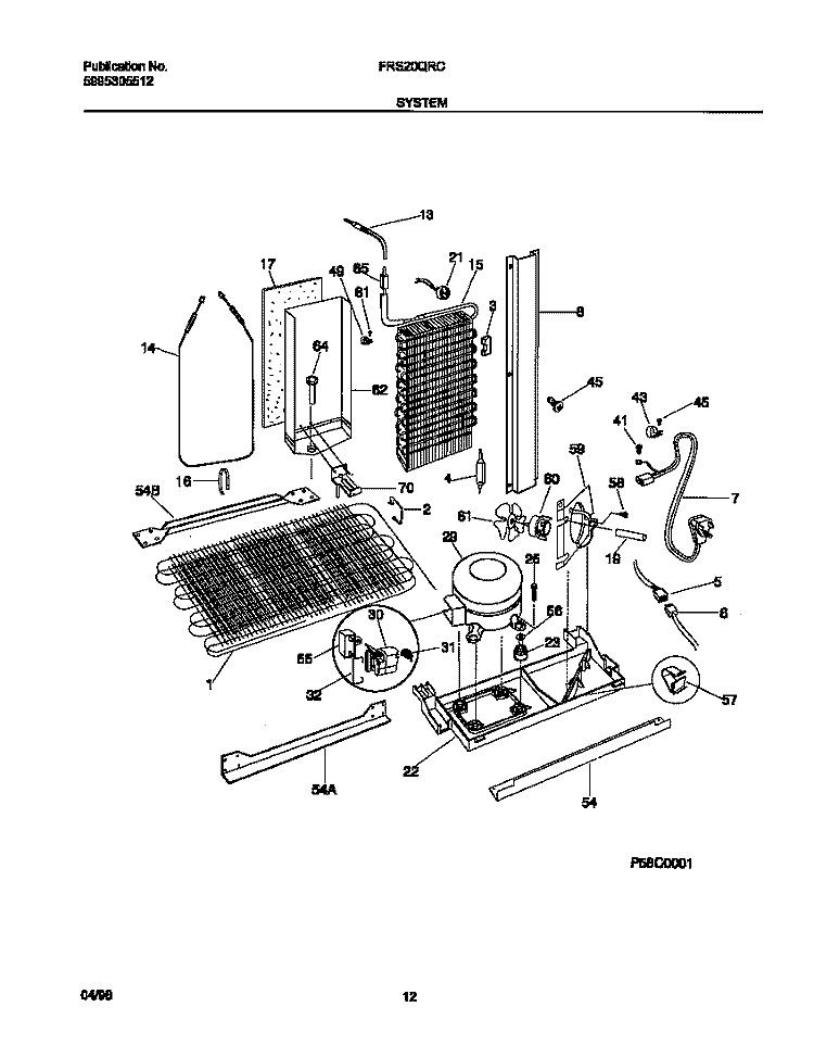 SYSTEM Diagram and Parts List for FRS20QRCW4  Frigidaire Refrigerator