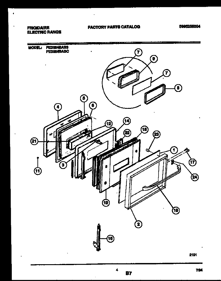 DOOR PARTS Diagram and Parts List for FED354BAB3  Frigidaire Range