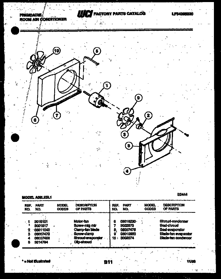 AIR HANDLING PARTS Diagram and Parts List for A06LE2L1  Frigidaire Air Conditioner