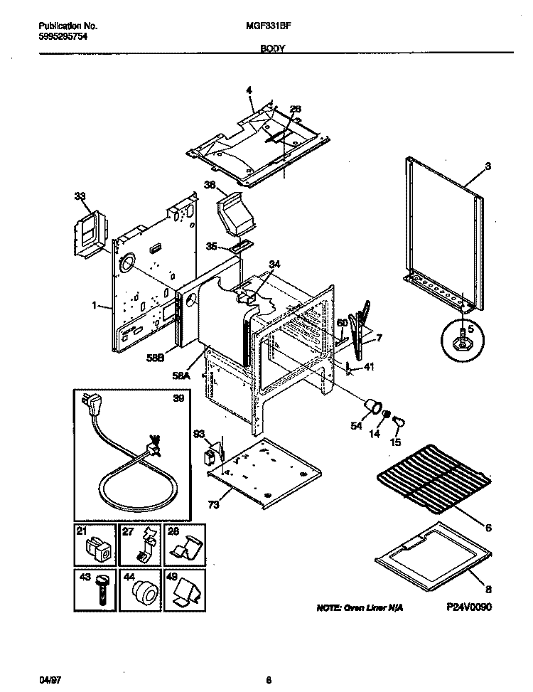 BODY Diagram and Parts List for MGF331BFWA  Frigidaire Range
